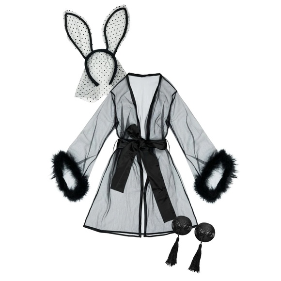 Empress Lingerie Other - Empress Mimi ultimate seductress black set with feather robe pasties bunny ears